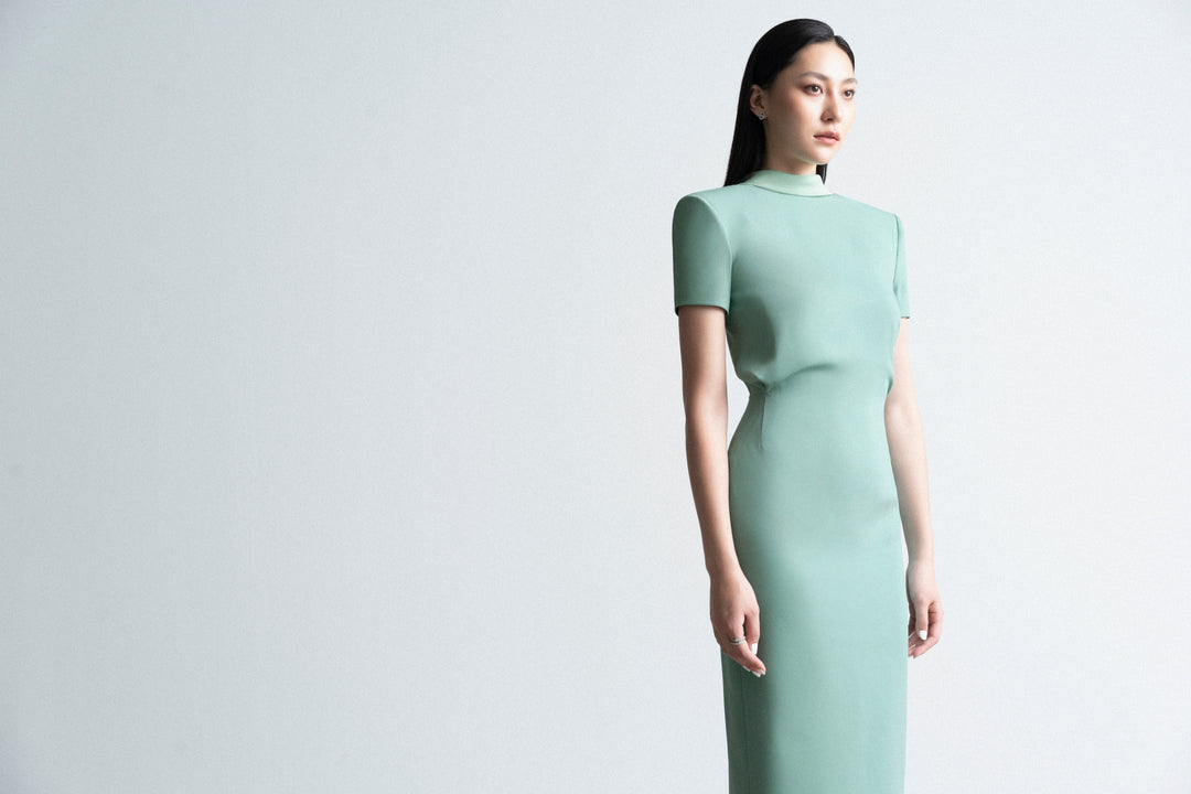 structured midi dress with high neckline – AURELIA