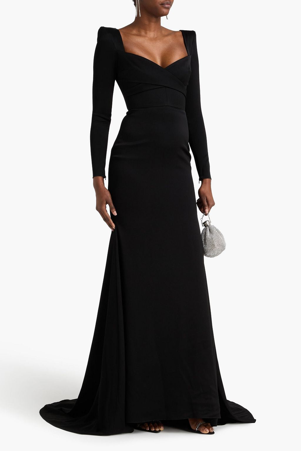 sculpted sweetheart long-sleeve gown with train – NOIRA