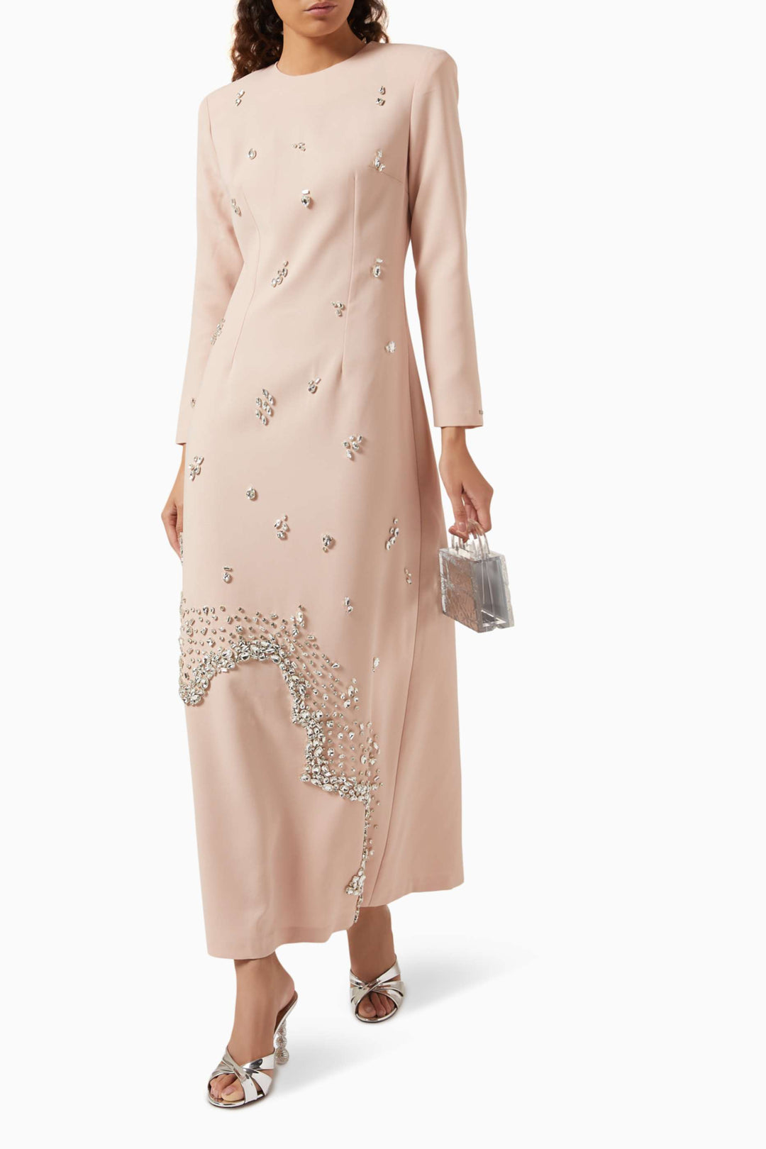 Embellished long-sleeve gown with crystal accents – RUBYE