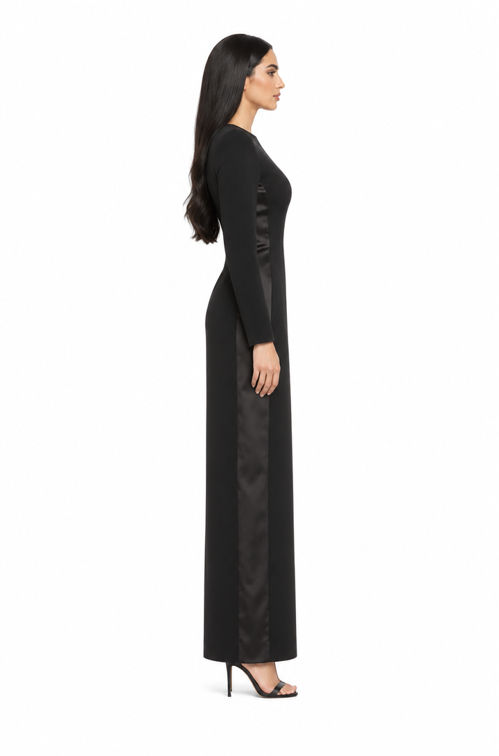 Satin Panel Long Sleeve Maxi Dress - Celeste