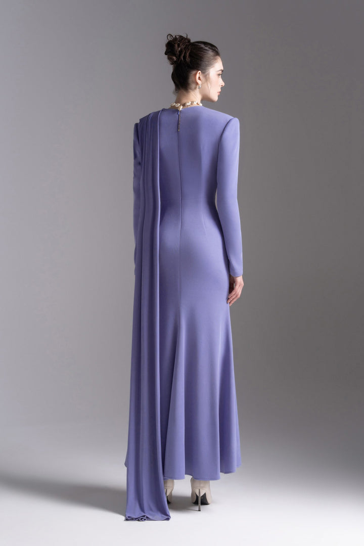 Draped V-neck long-sleeve gown – LAVENYA