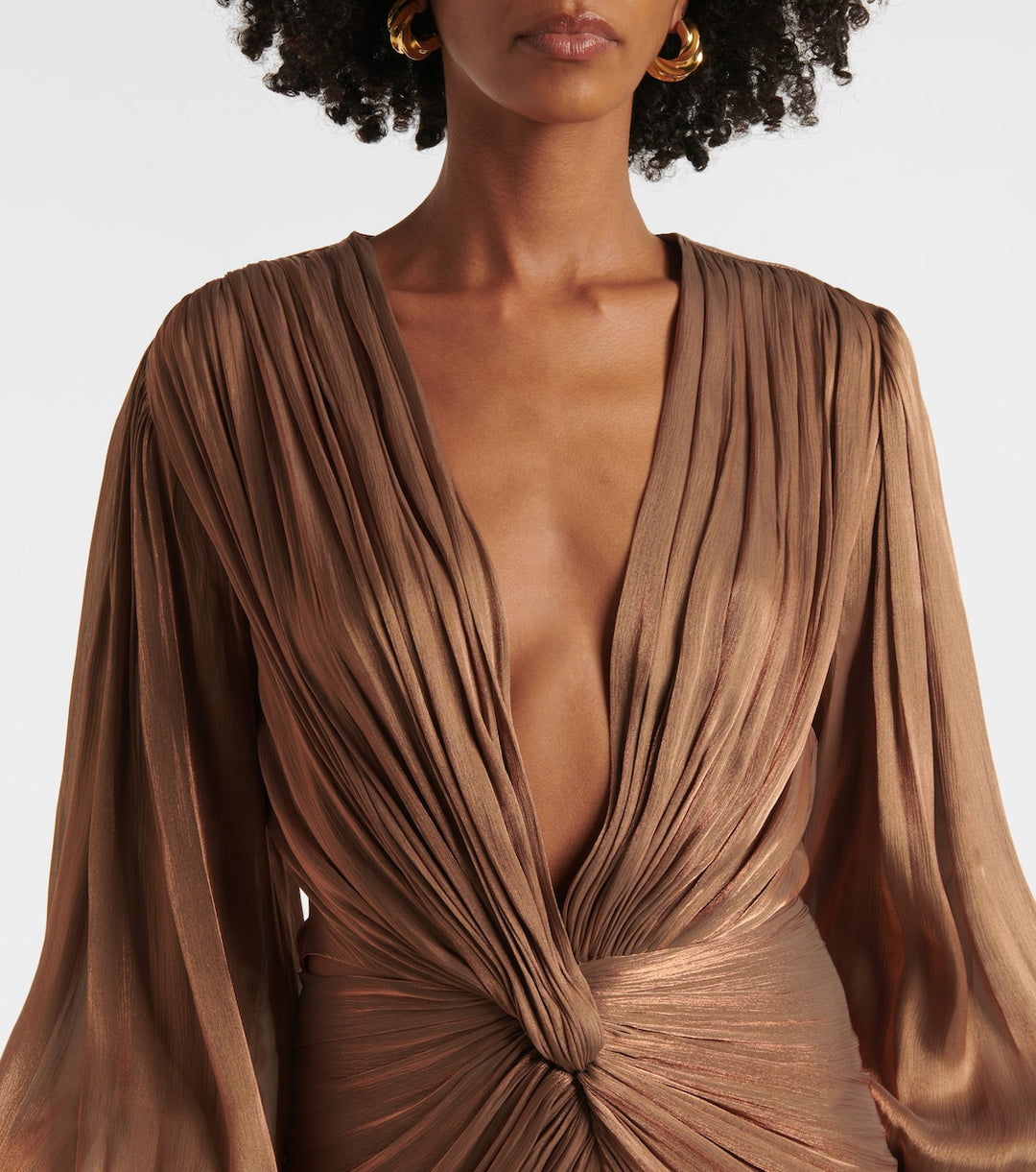 deep plunge satin gown with ruched waist – SIENNA