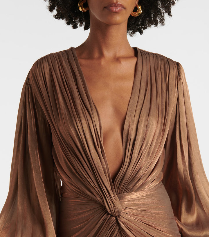 deep plunge satin gown with ruched waist – SIENNA