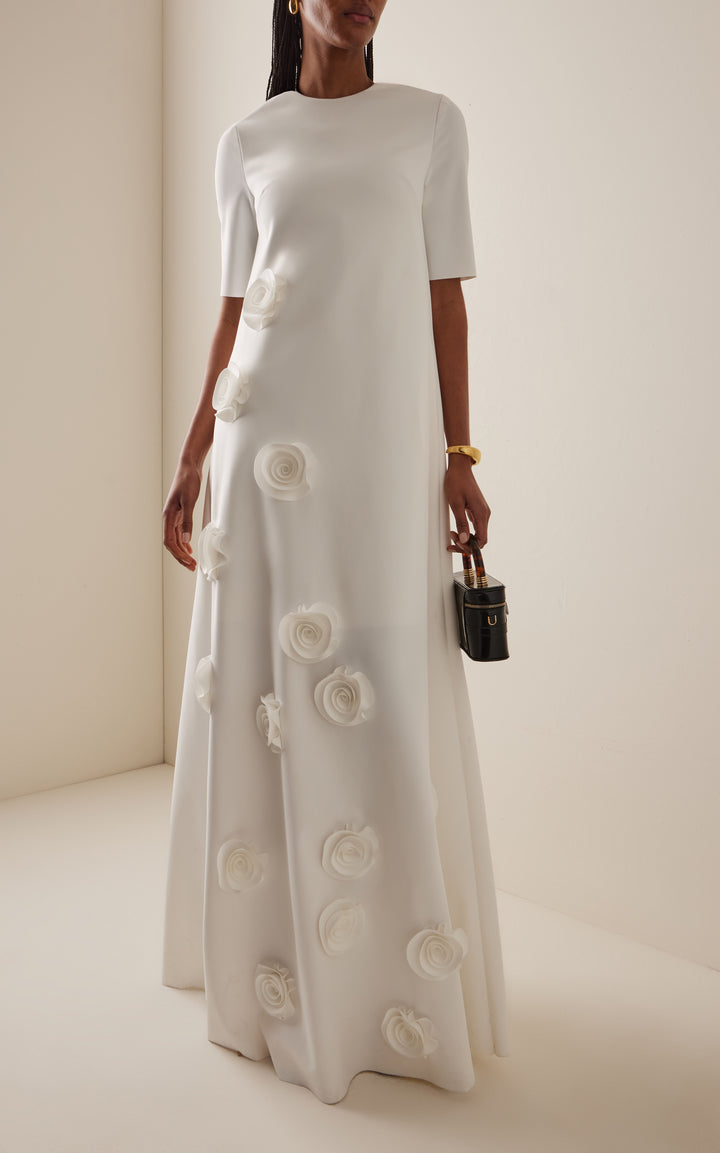 floral appliqué gown with half sleeves – AMARA