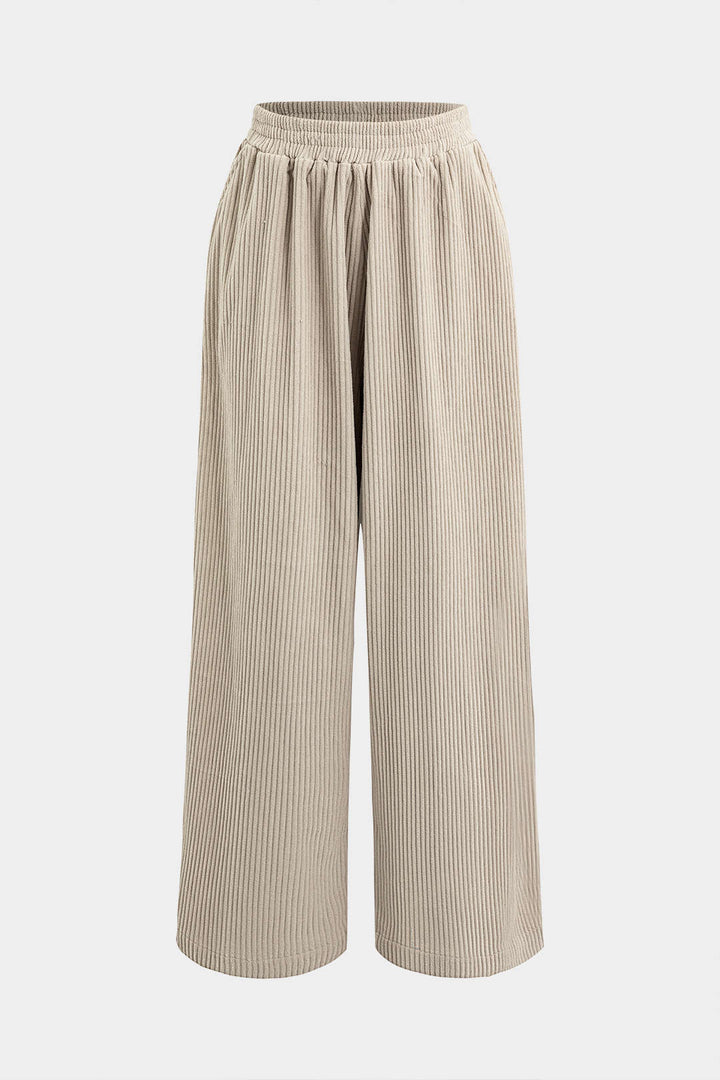 Solid Pleated Wide Leg Pants