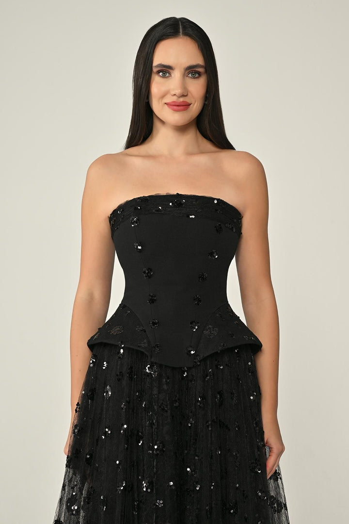 strapless corset gown with sequin tulle skirt – VERA