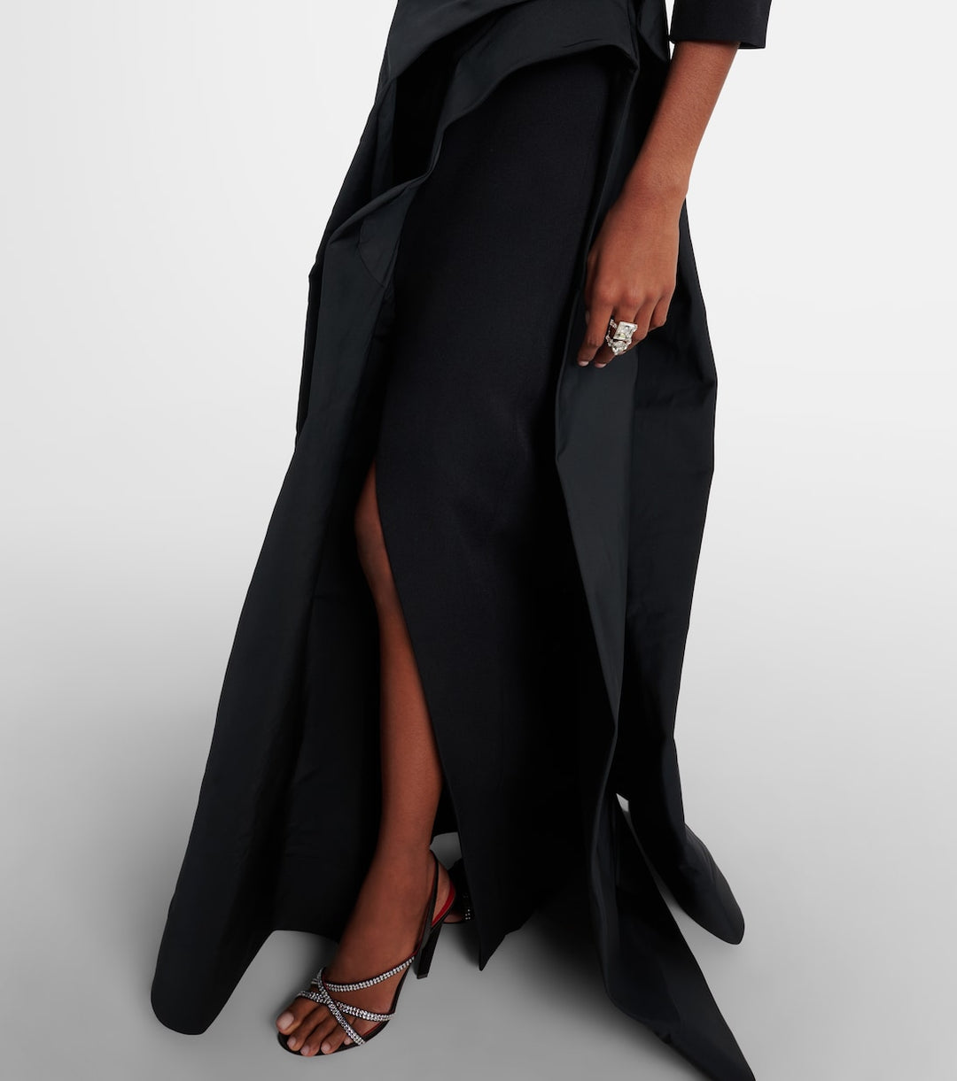 Off-shoulder gown with asymmetric draped overskirt – SERENA