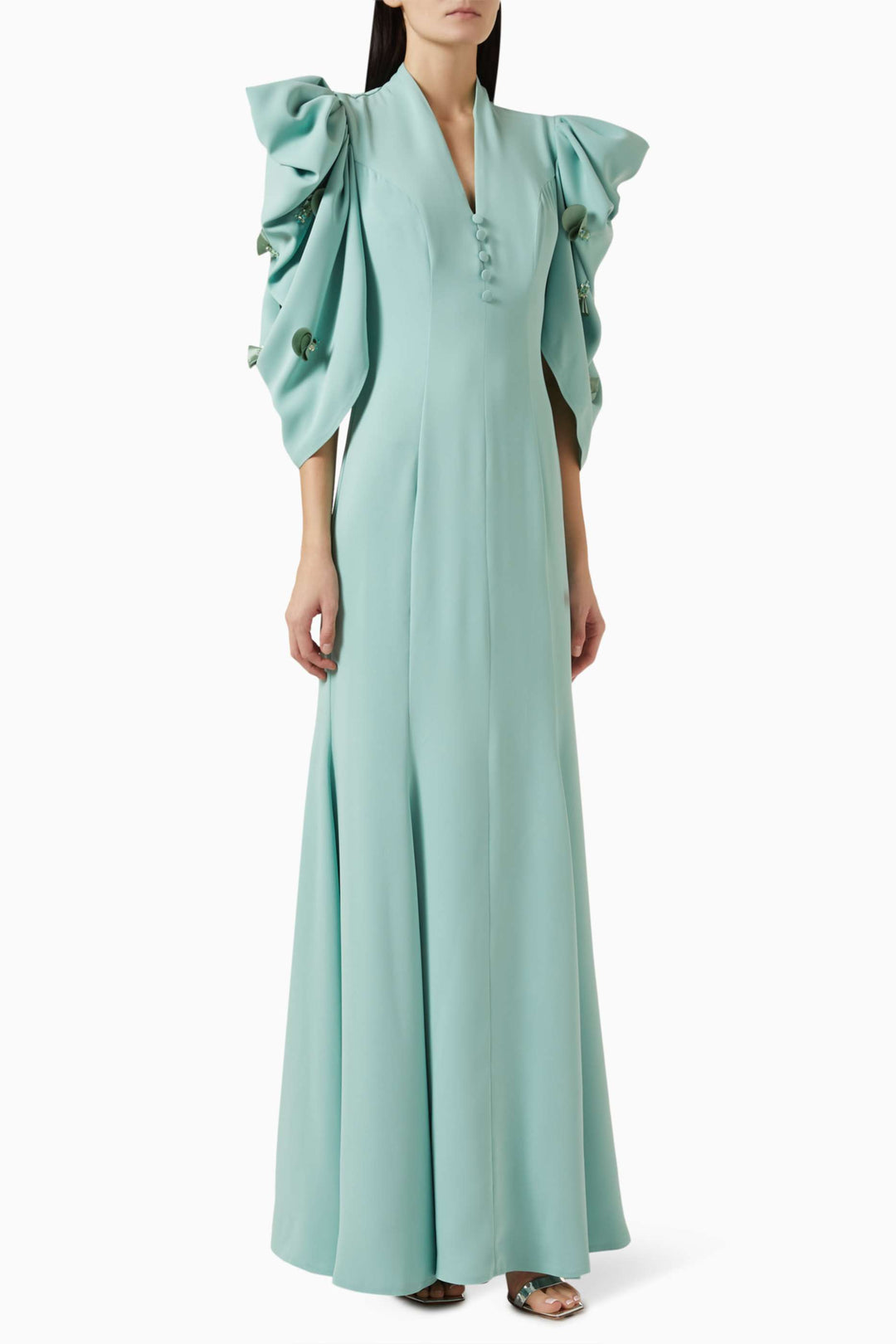 flowy gown with sculpted embellished sleeves – SERENE
