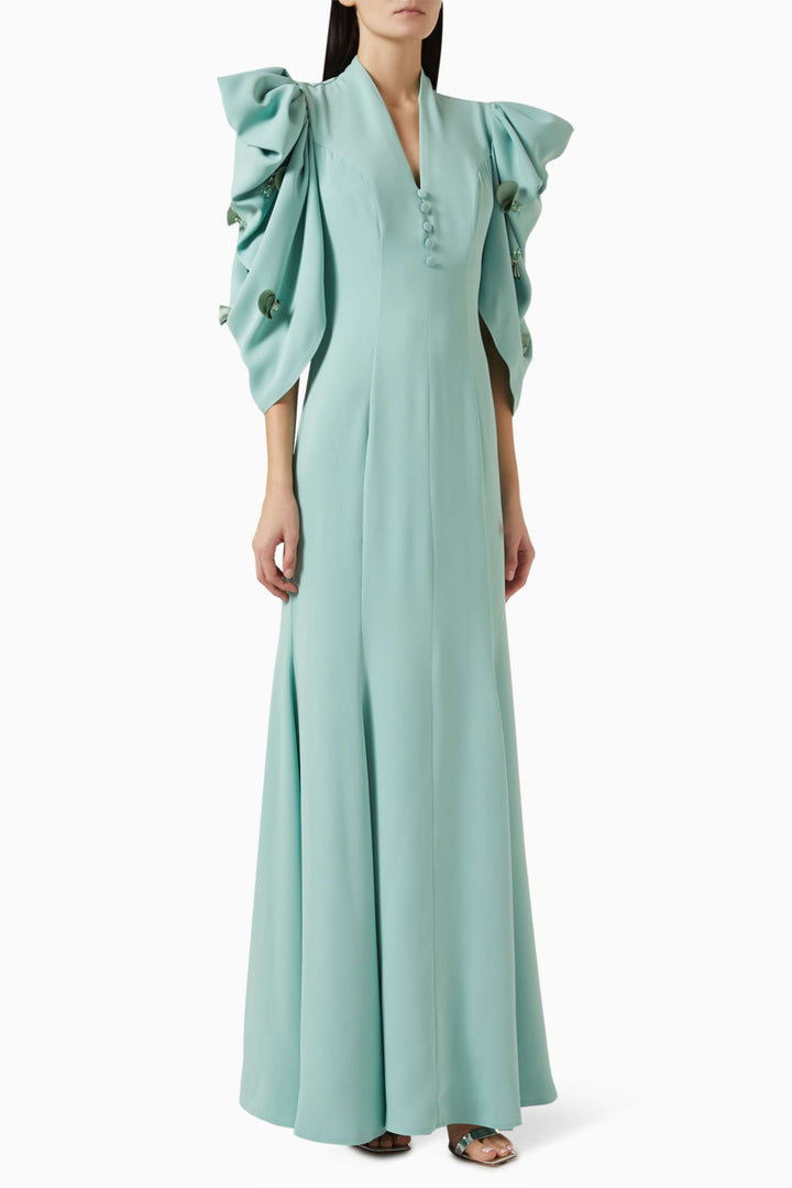 flowy gown with sculpted embellished sleeves – SERENE