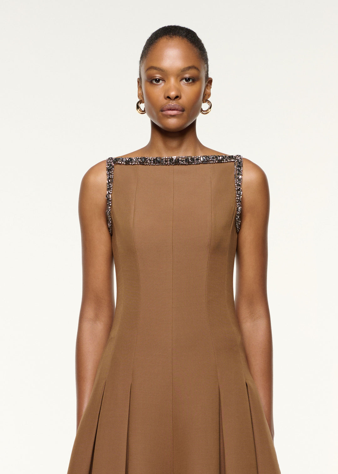 embellished-trim flared midi dress – CAMILIA