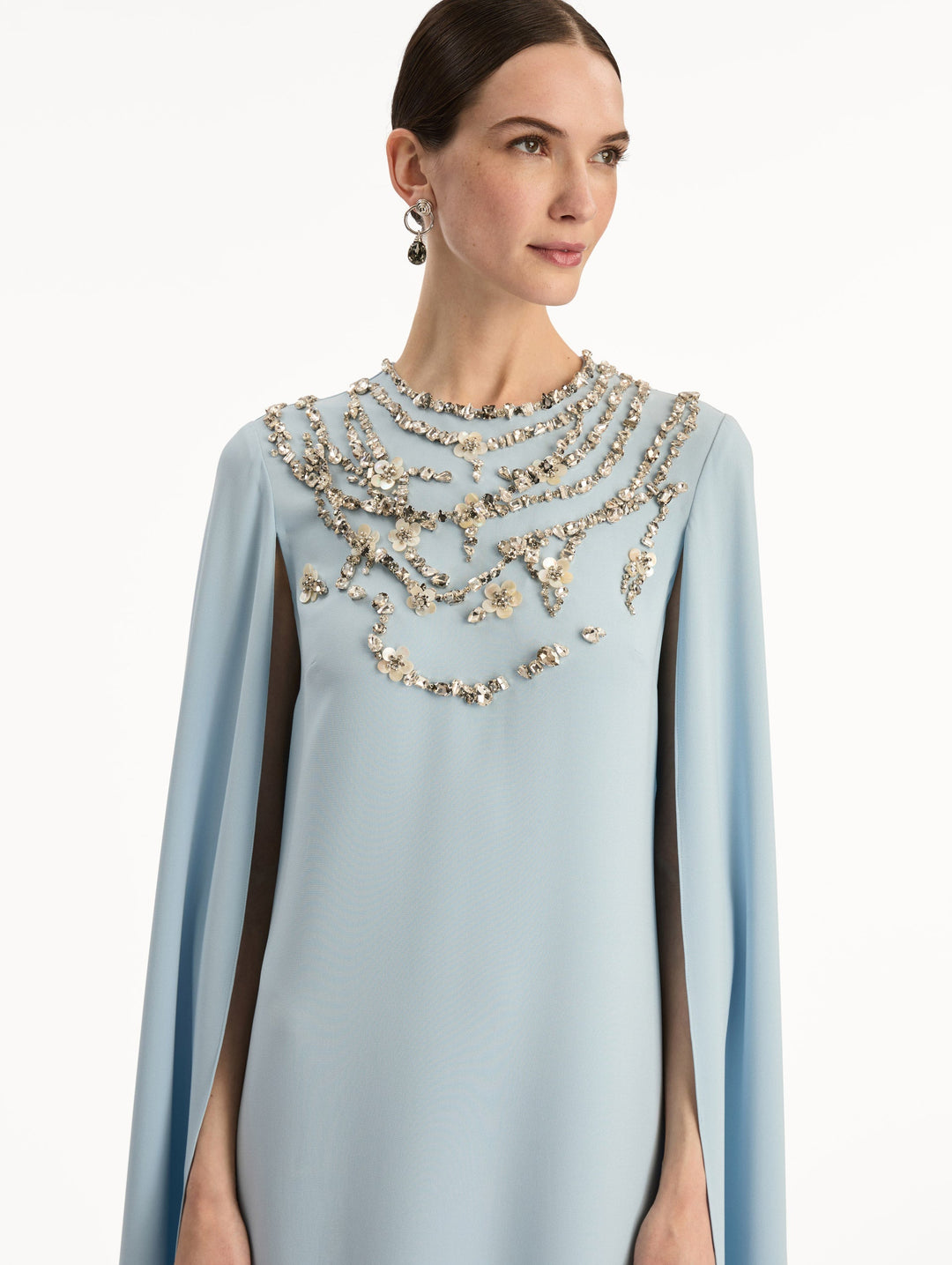 cape-sleeve gown with embellished neckline – AERIN