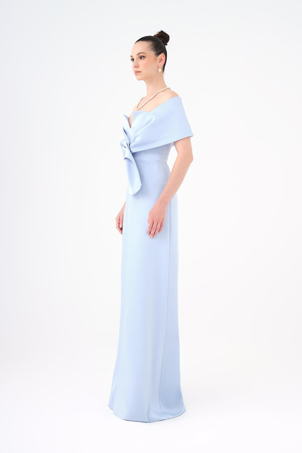 off-shoulder column dress with sculpted fold bodice – AURÉLIA