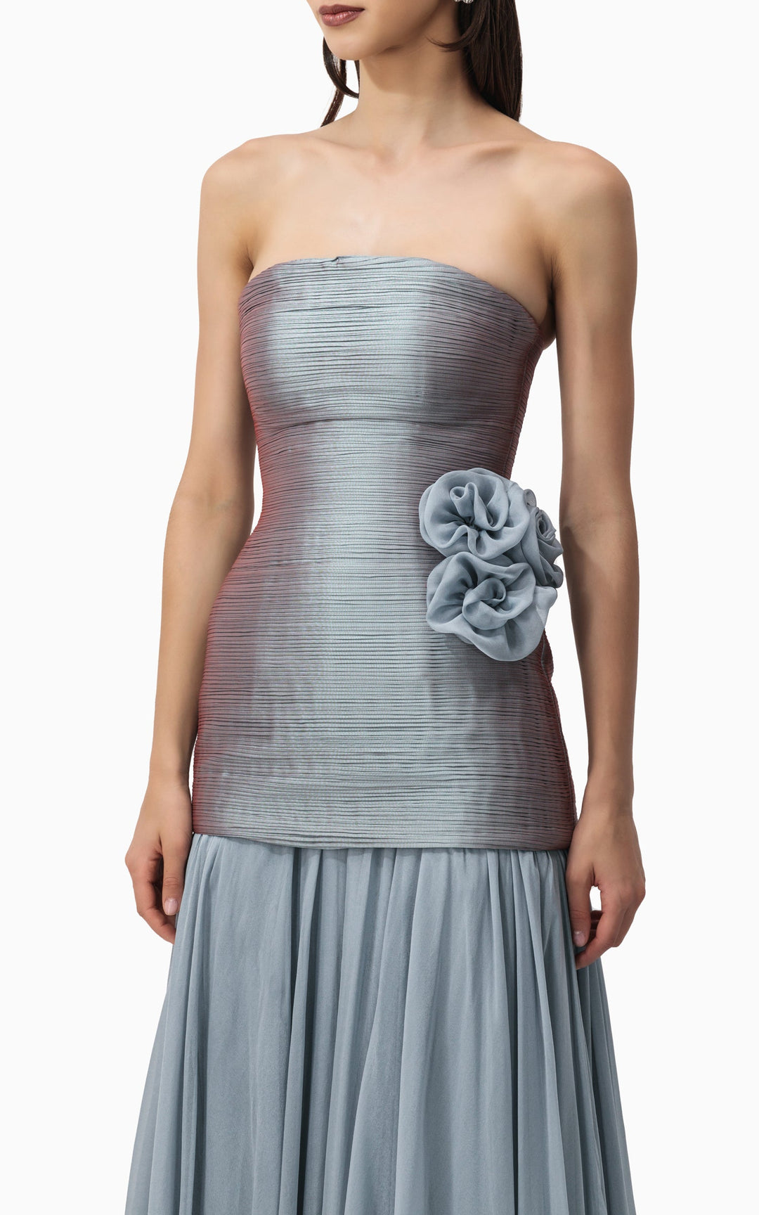 strapless ombré gown with floral waist detail – AURORA