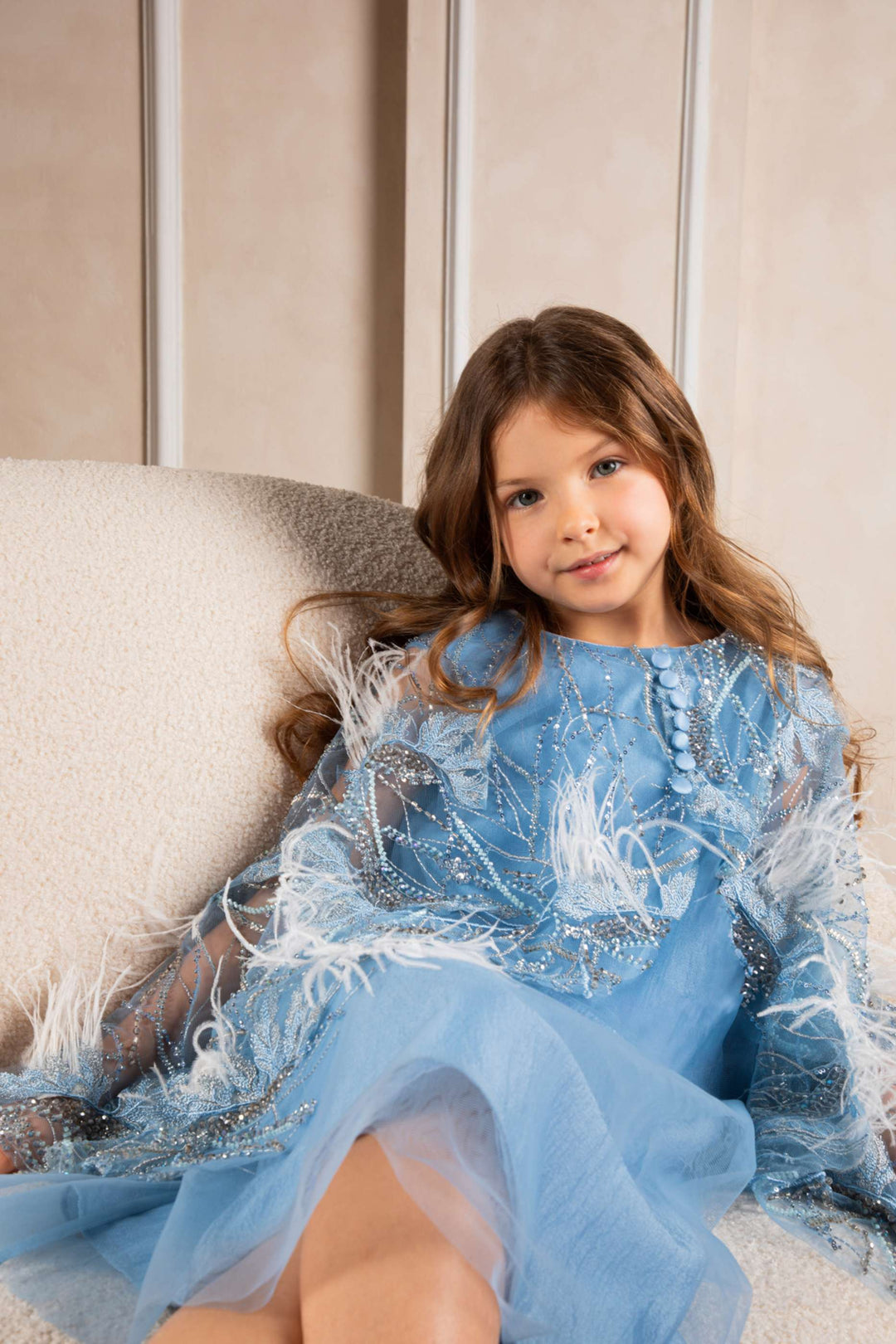 Chiffon Mini Dress with Embroidered Feather Sleeves – SKYELLE