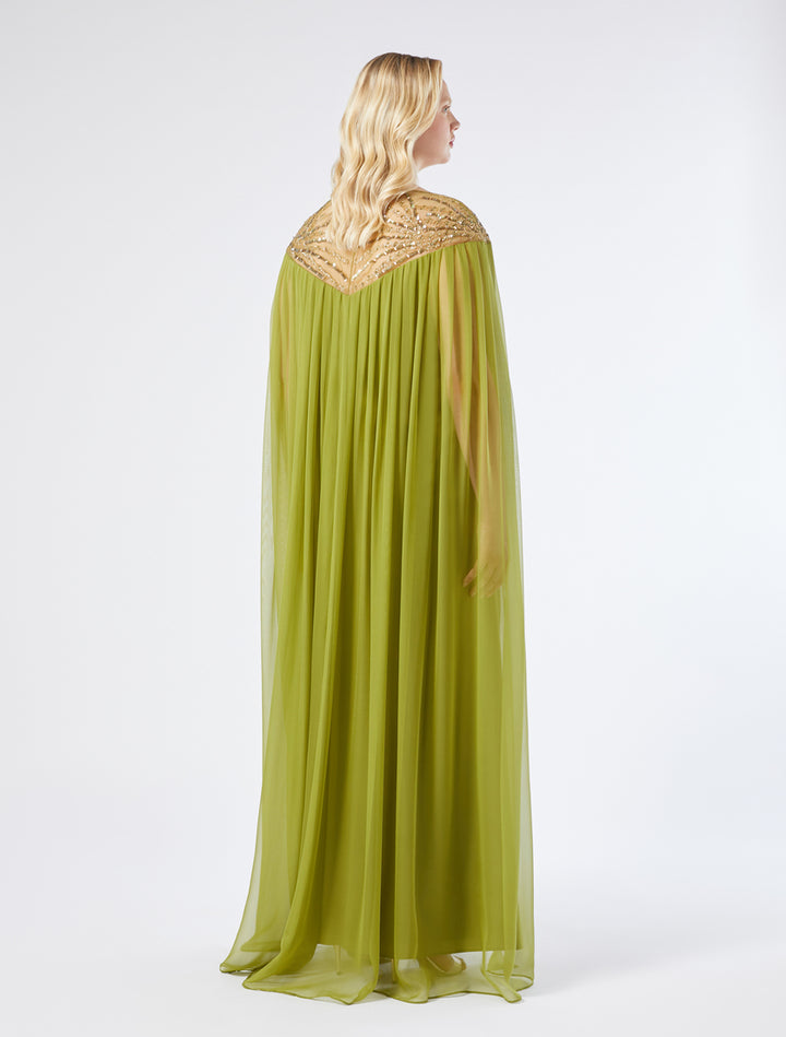 chiffon cape gown with embellished neckline – LUMINA
