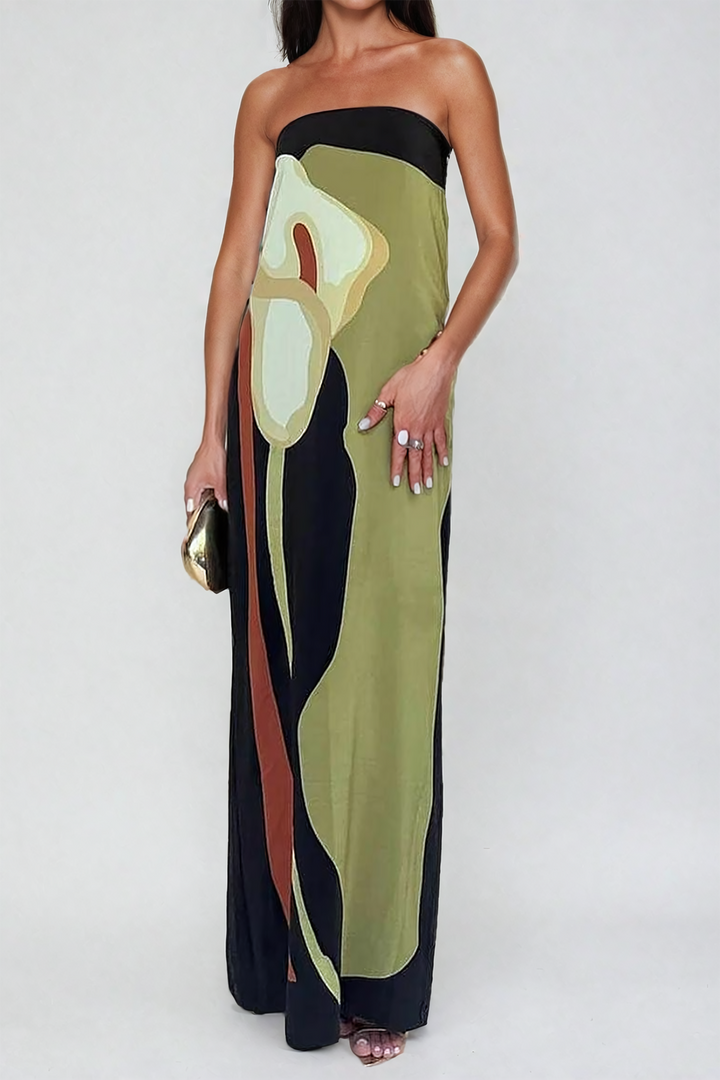 Color Block Strapless Slit Maxi Dress