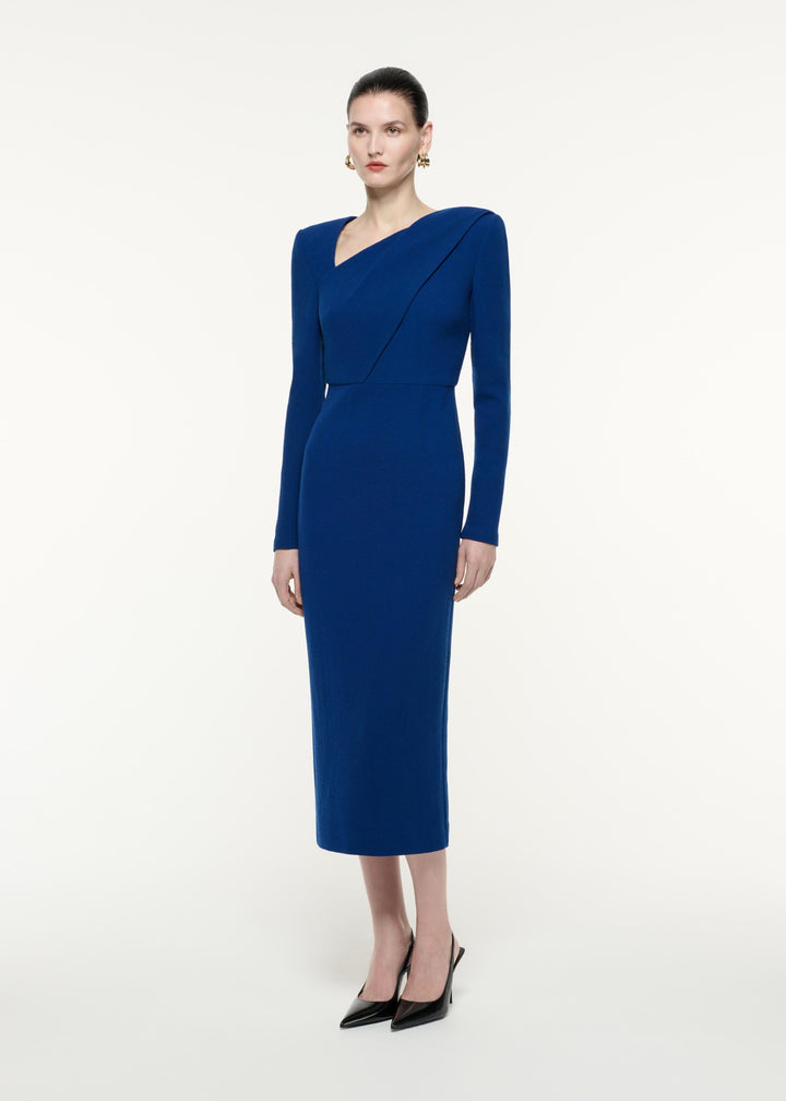 asymmetric long-sleeve midi dress – SAPPHIRE