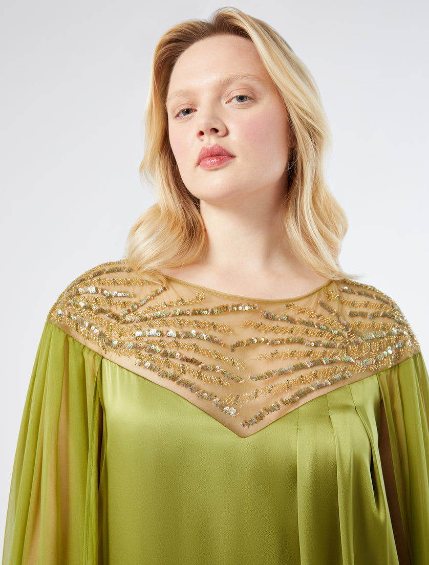 chiffon cape gown with embellished neckline – LUMINA