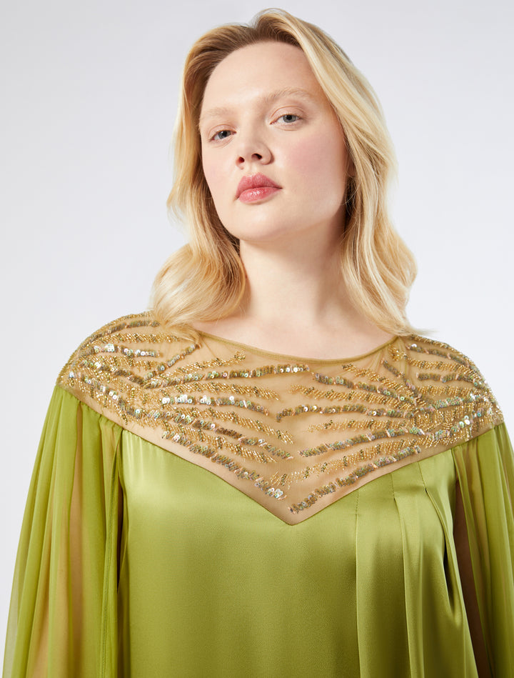 chiffon cape gown with embellished neckline – LUMINA
