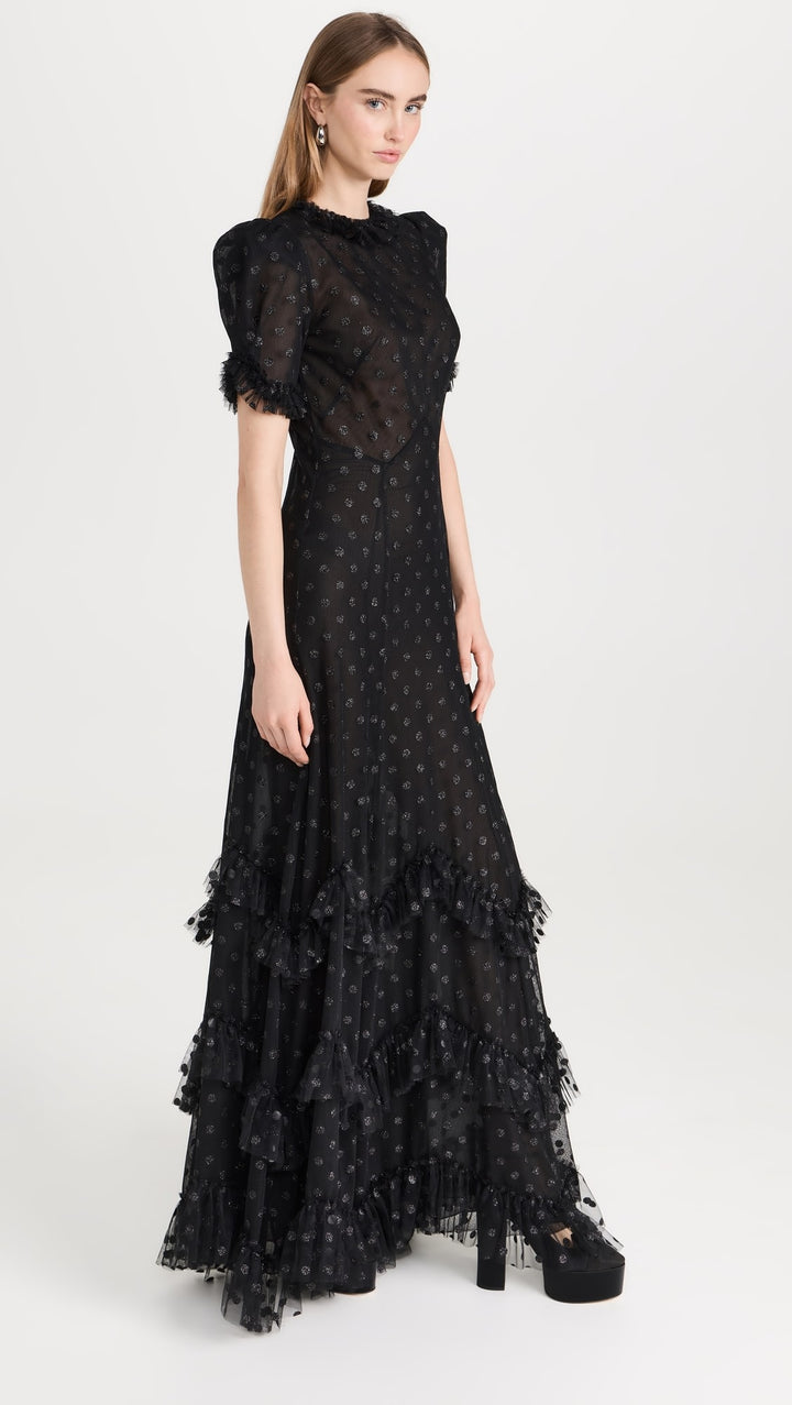 ruffled tulle gown with puff sleeves – VIENEI