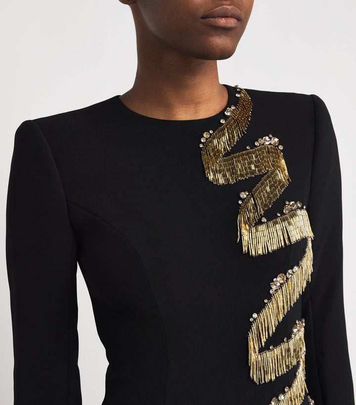 long-sleeve gown with cascading sequin ribbon – SAPPHIRE