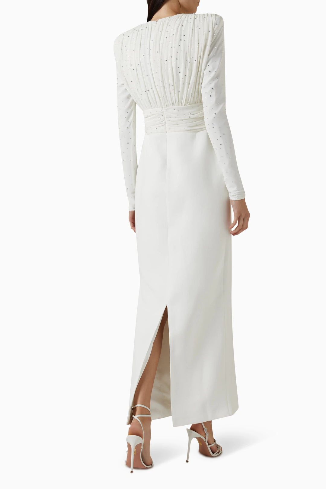 embellished draped gown with cinched waist – CELINA