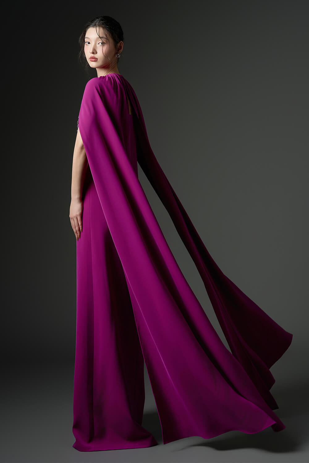 embellished strapless gown with dramatic cape – VIOLA