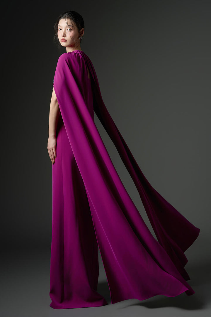 embellished strapless gown with dramatic cape – VIOLA