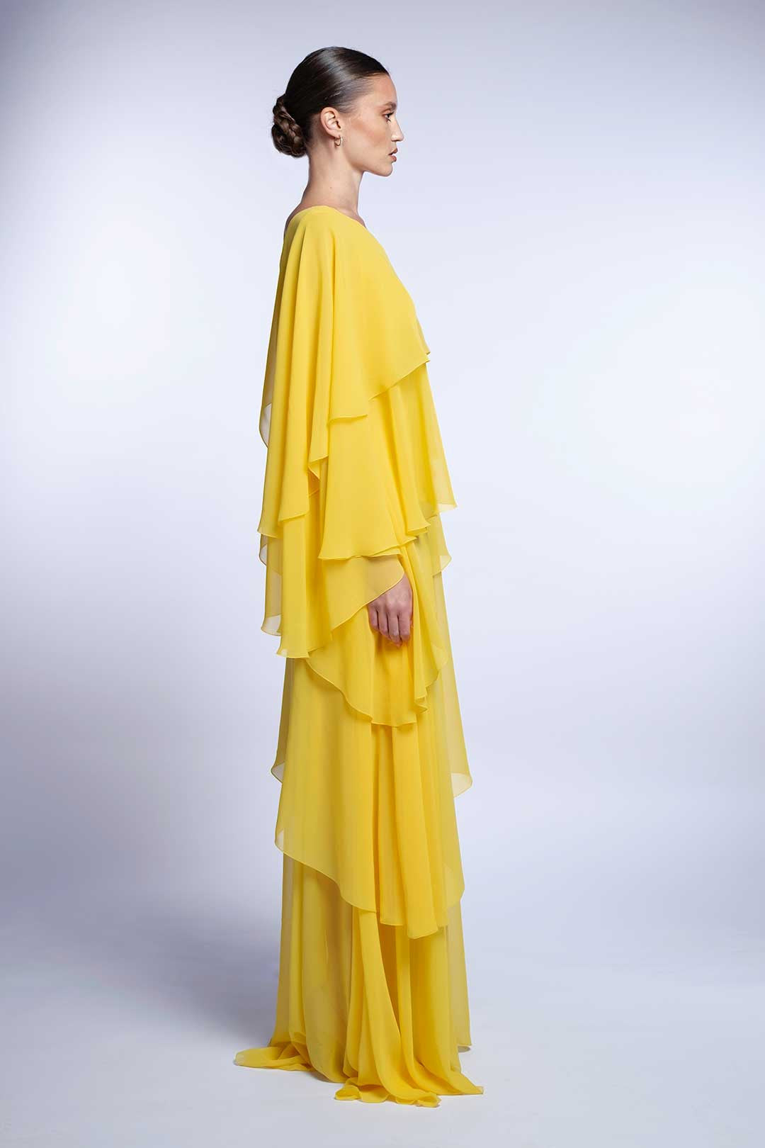 فستان شيفون متعدد الطبقات بكتف واحد - سولاريا