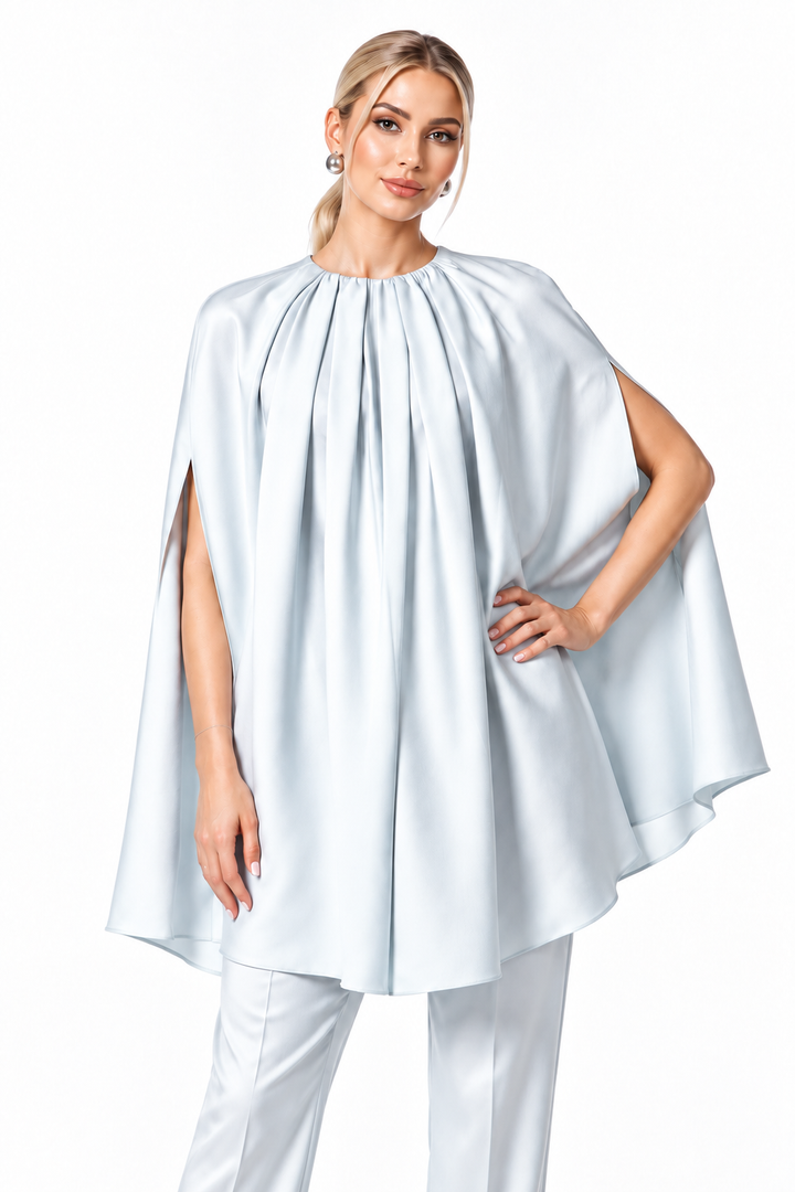 Gathered Cape Sleeve Satin Top – Seraphine