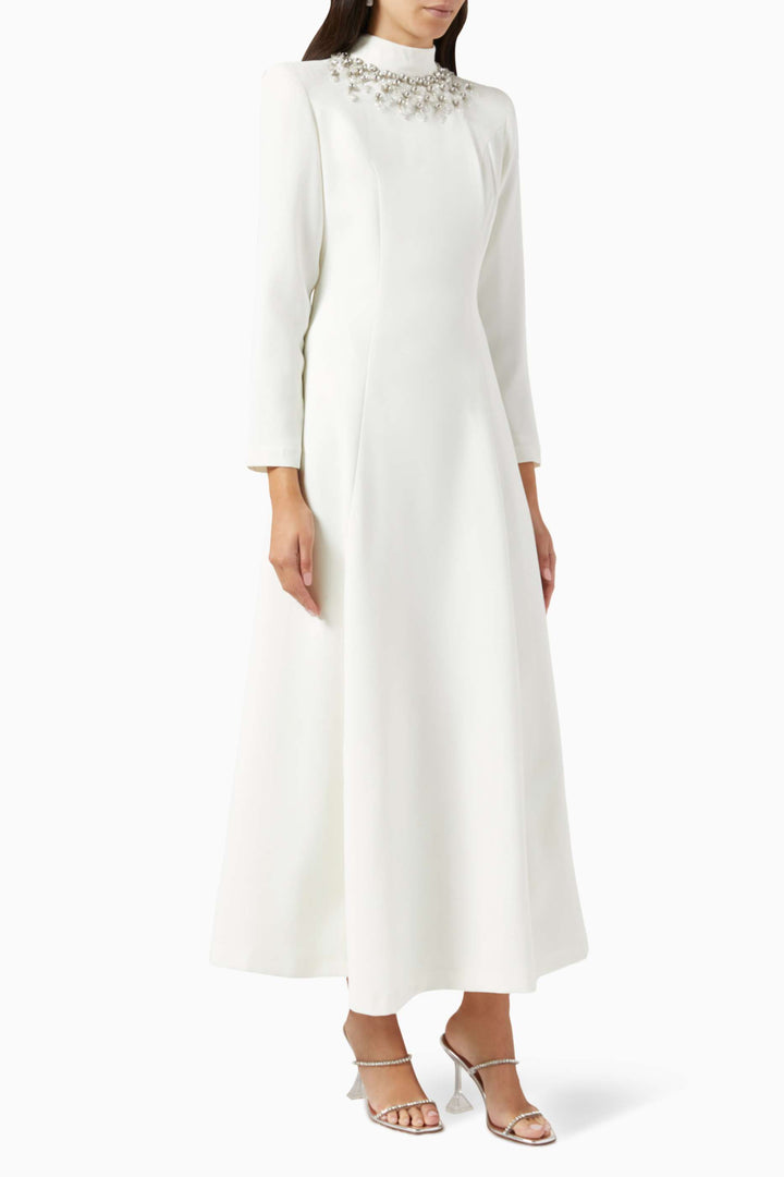 embellished high-neck A-line gown – CELESTE