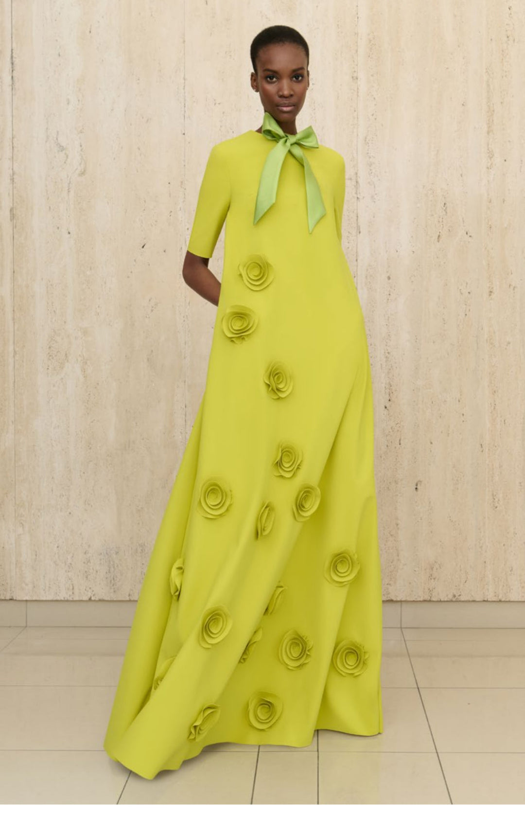 floral appliqué gown with half sleeves – AMARA