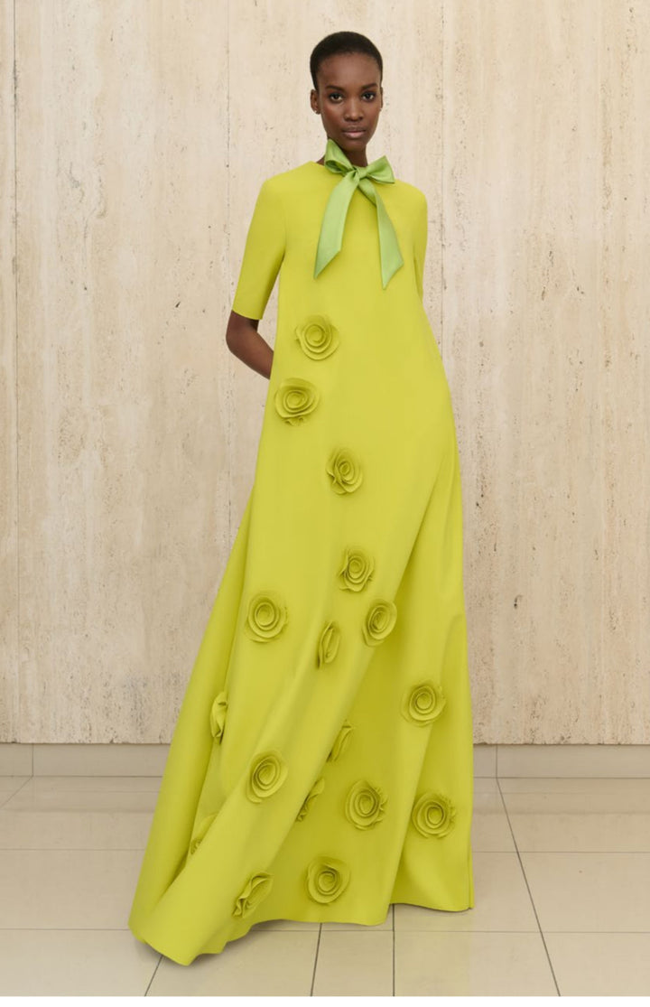 floral appliqué gown with half sleeves – AMARA