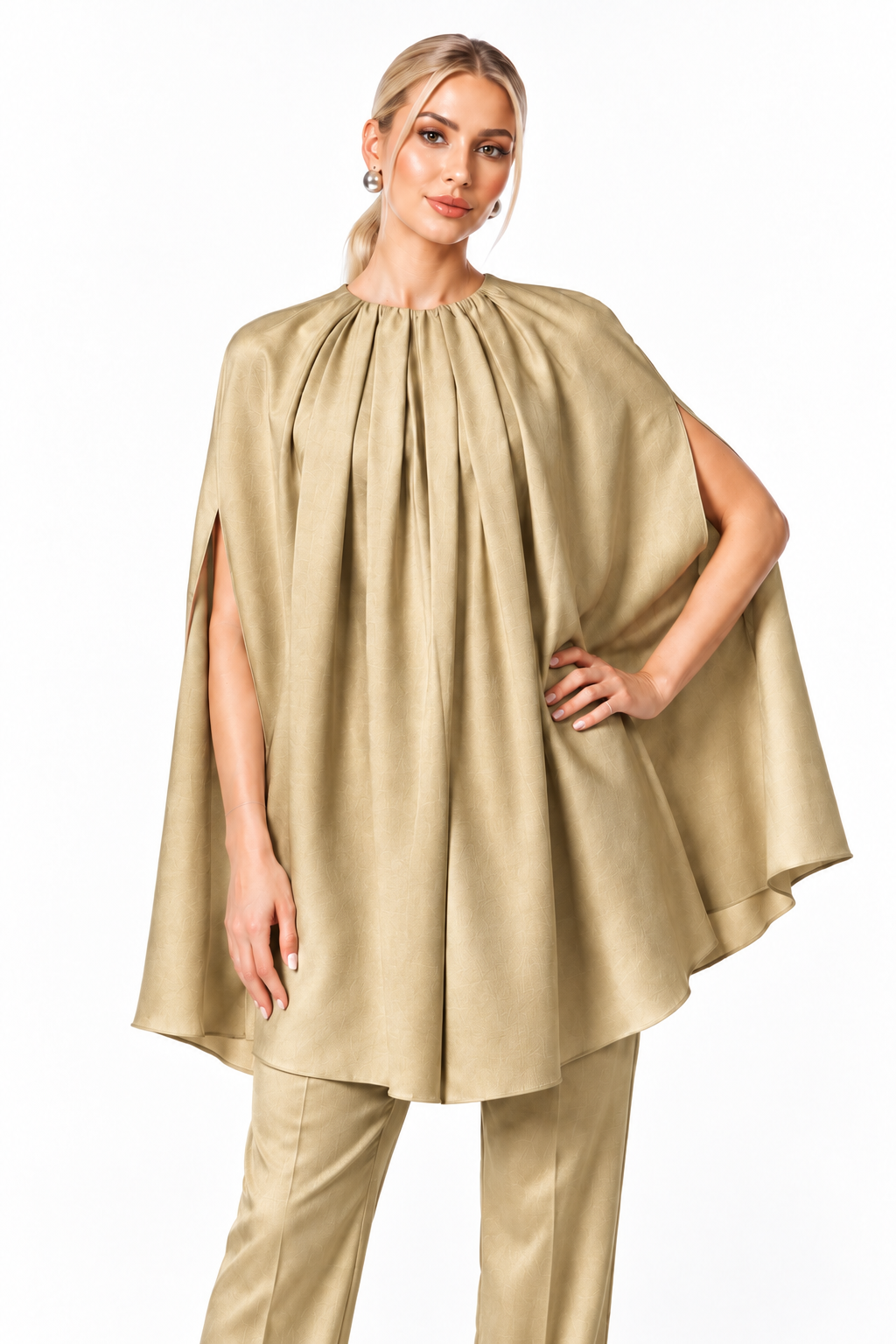 Gathered Cape Sleeve Satin Top – Seraphine