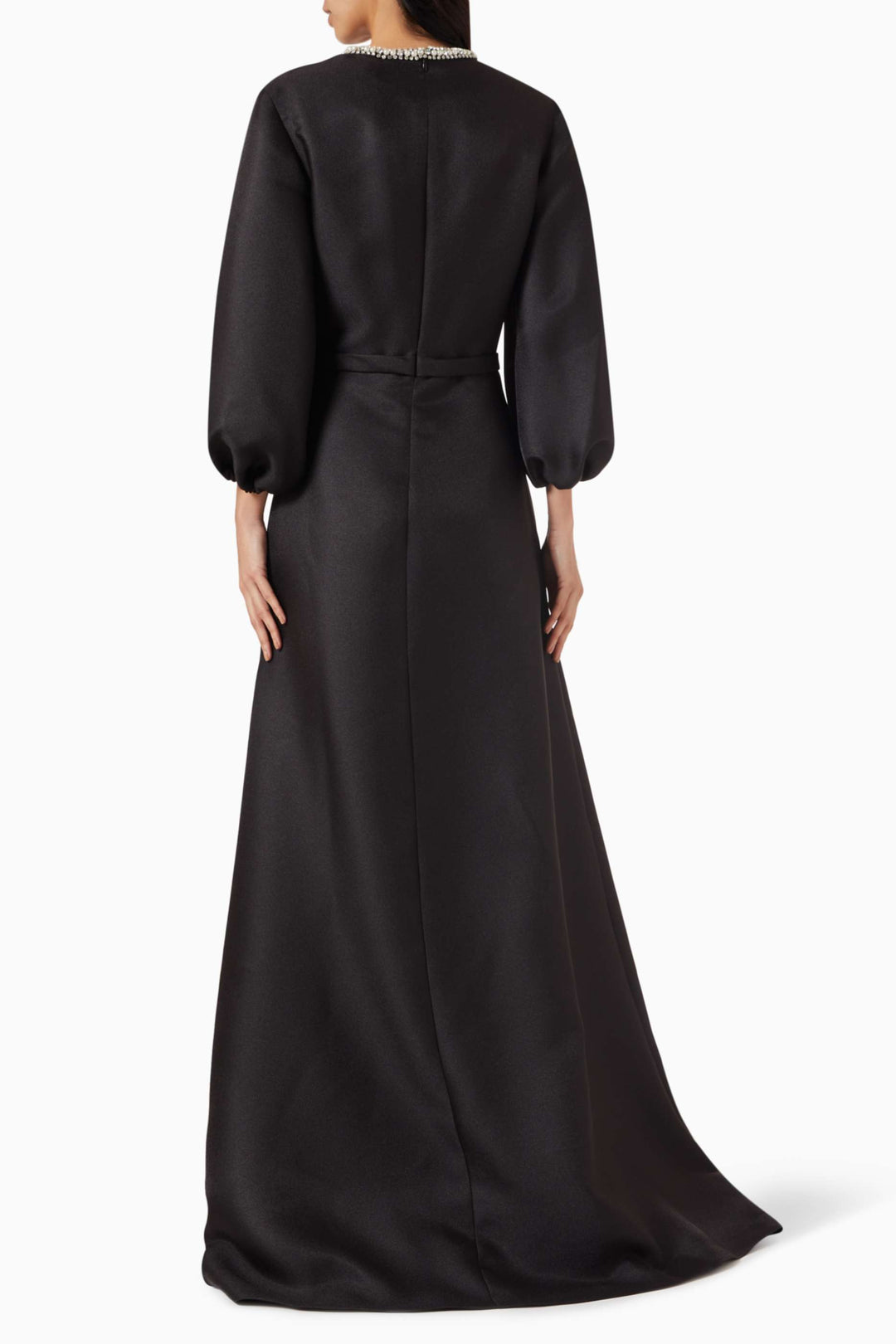 satin gown with embellished neckline and puff sleeves – DARIANA
