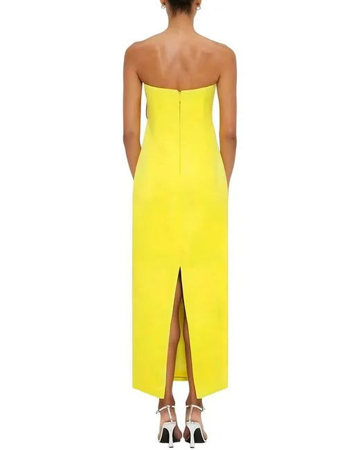 strapless column dress with floral applique – JARDINIZ