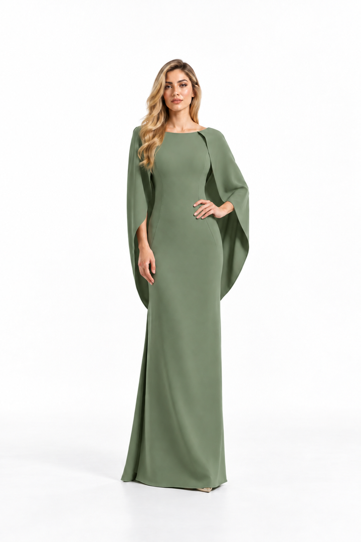 Cape Sleeve Column Maxi Dress – Verdelle