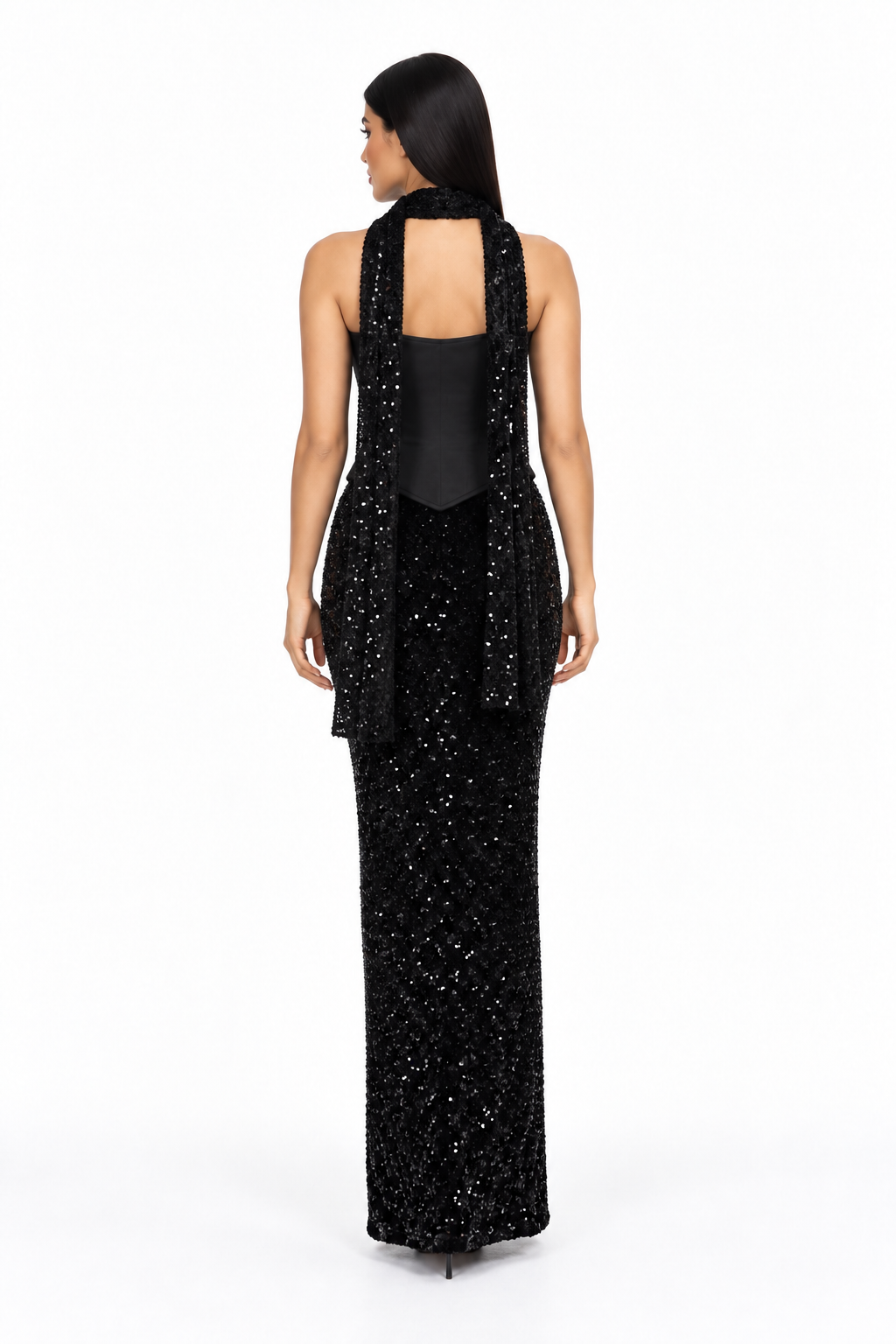 Sequin Corset Column Maxi Dress - Onyxia