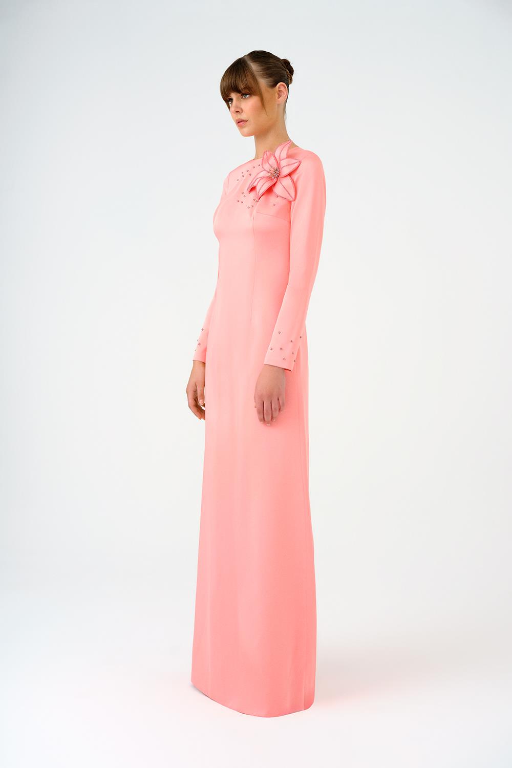 فستان سهرة طويل الأكمام مزين بالزهور - نواريل