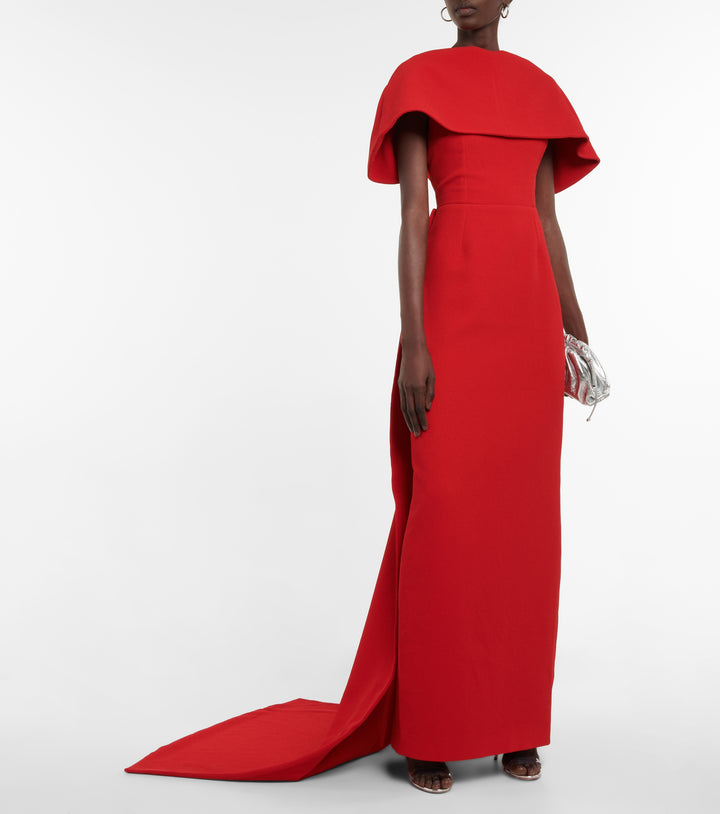 cape-shoulder gown with back slit – OCEANE