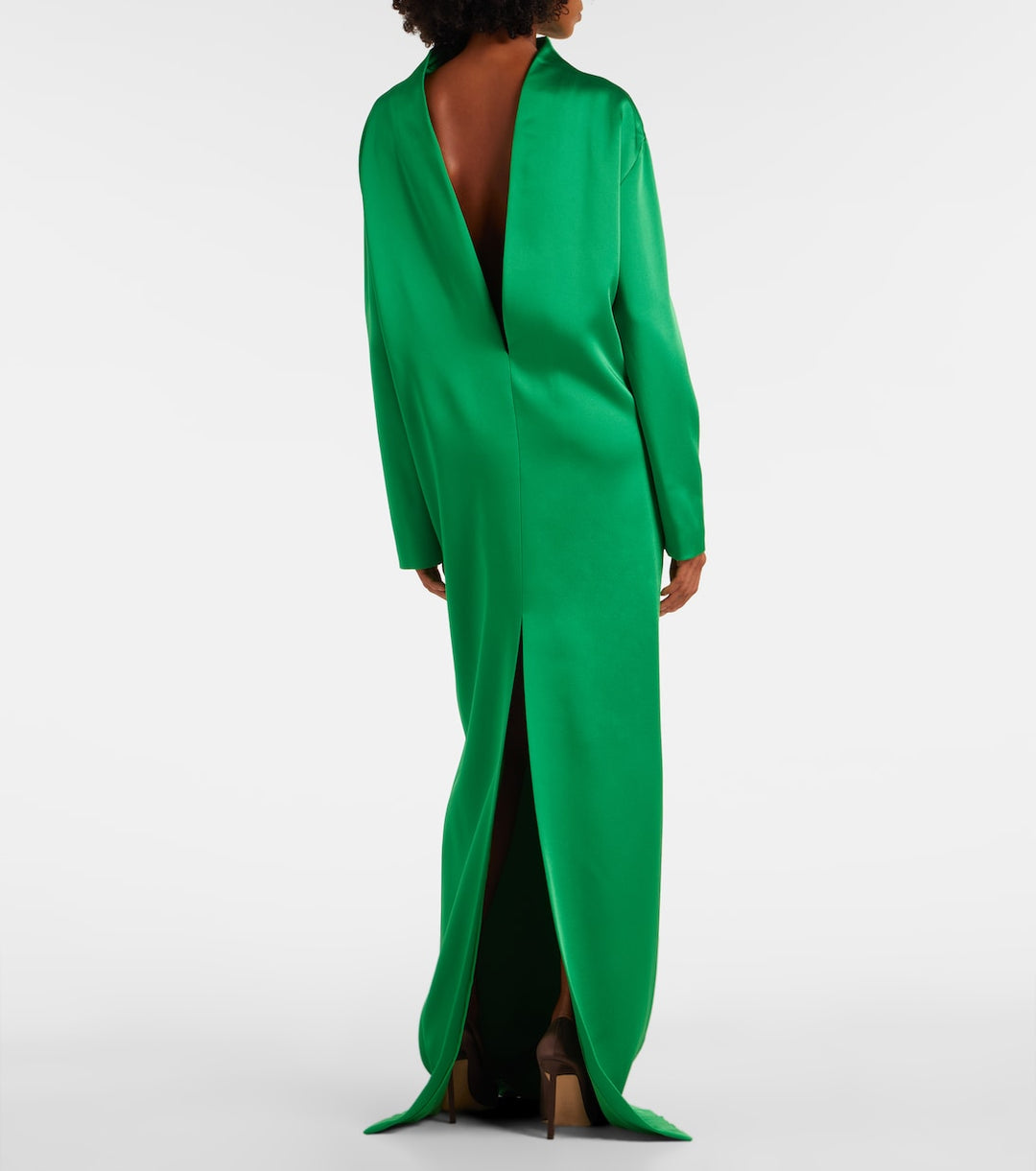 High-neck satin column gown with long sleeves – VERDANA