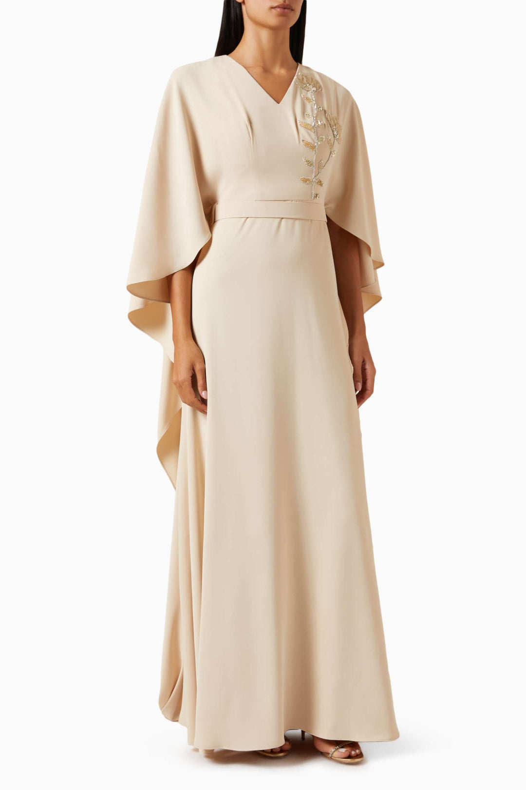 embroidered cape-sleeve gown – SERENITY