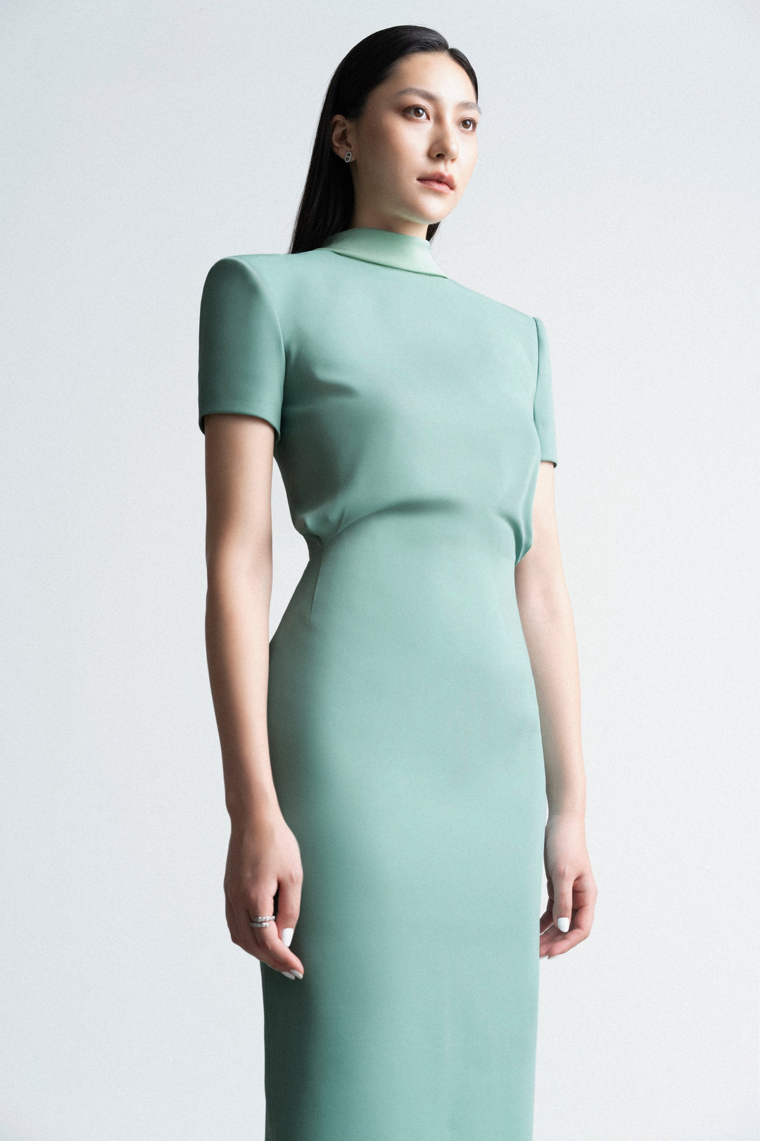 structured midi dress with high neckline – AURELIA