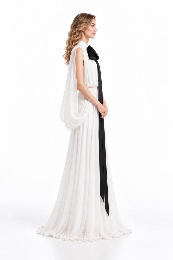 Bow Neck Draped Cape - Ivole