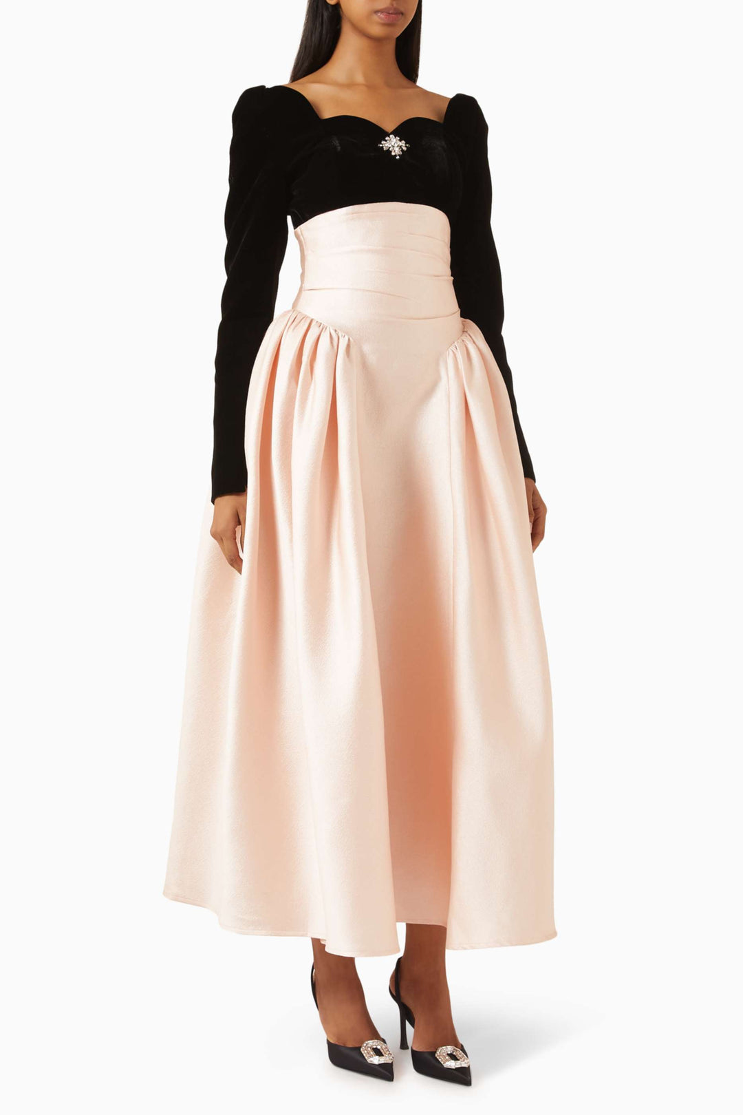 Velvet corset gown with satin pleated skirt – ÉLODIE