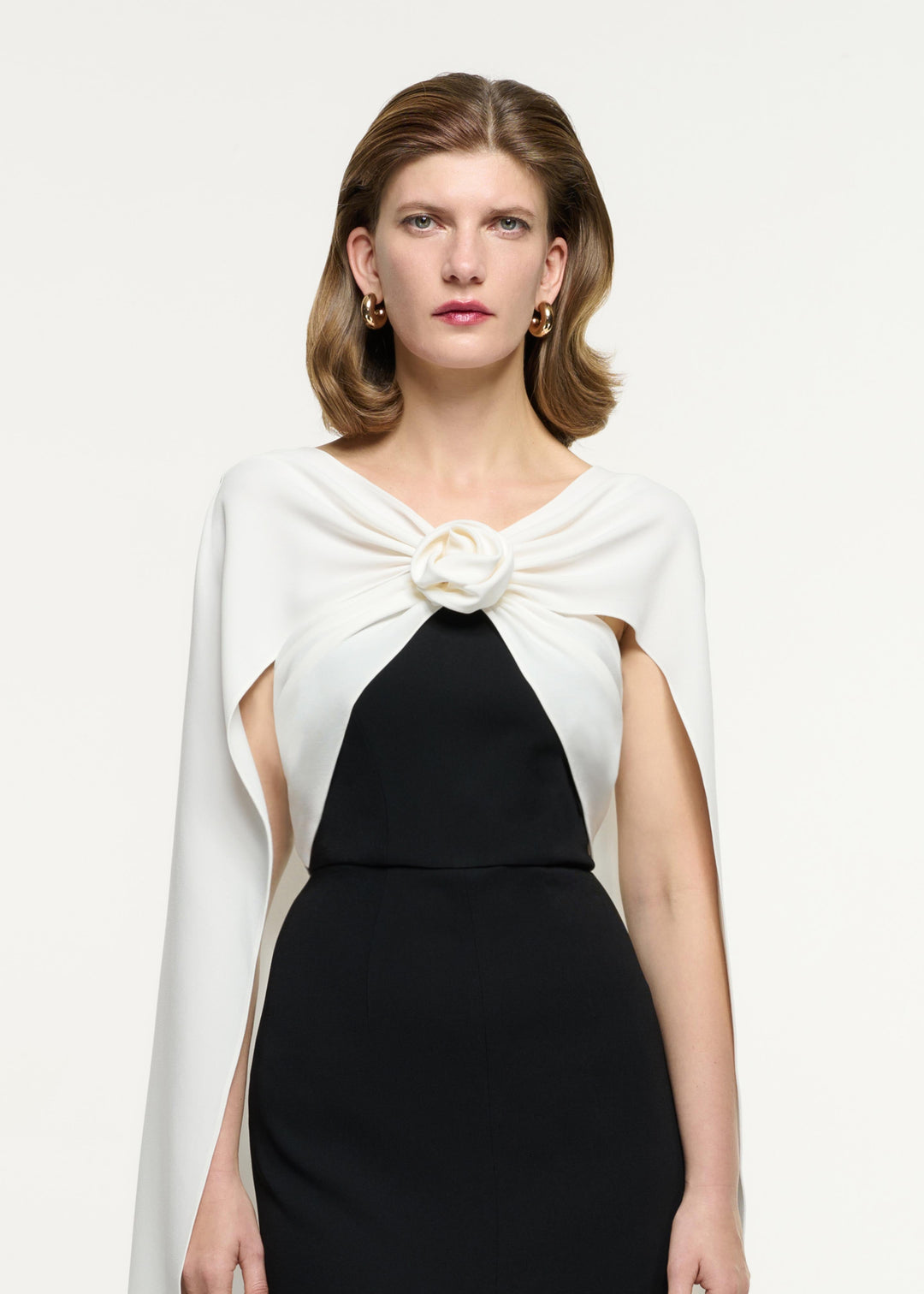 two-tone gown with knotted cape overlay – LUMIERA