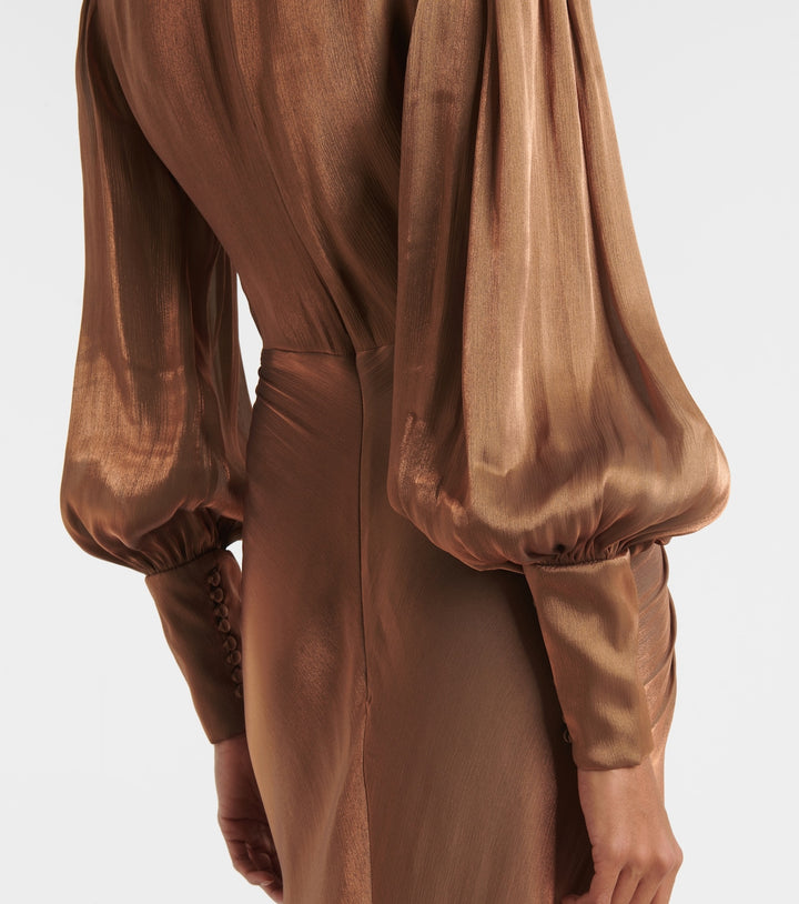 deep plunge satin gown with ruched waist – SIENNA