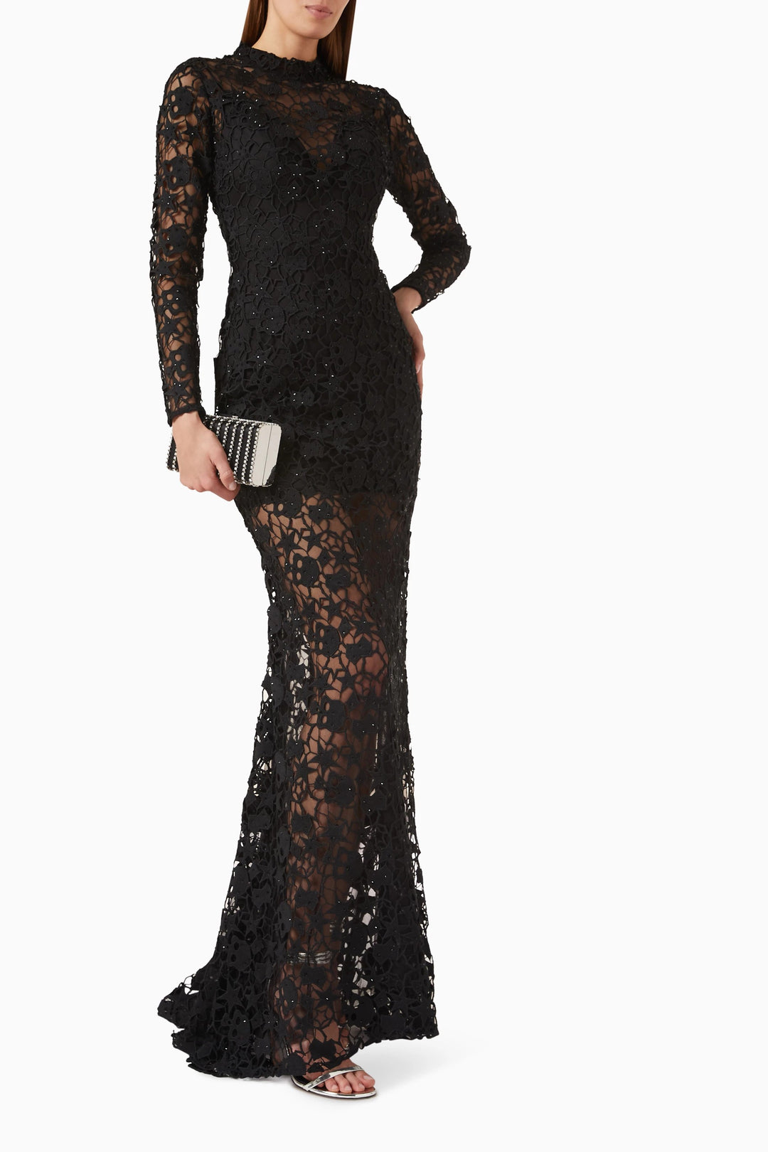 long-sleeve lace gown with sheer detailing – WILLEN