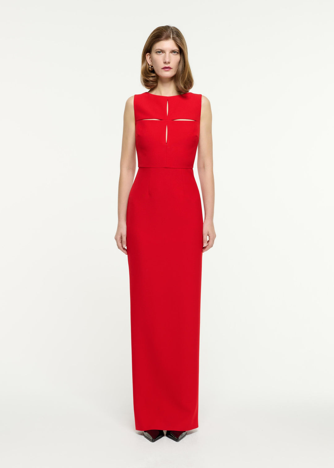 sleeveless column gown with geometric cutouts – SCARLETA