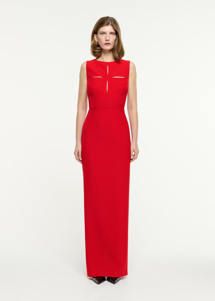 sleeveless column gown with geometric cutouts – SCARLETA